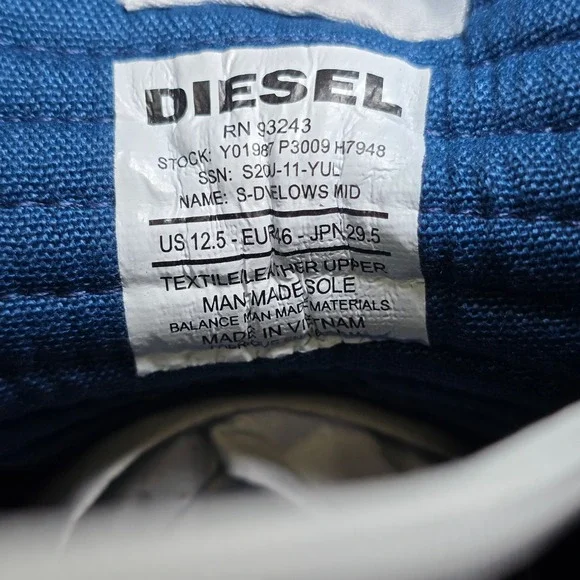 Diesel S-Dvelows High Top Sneakers Mens 12.5 Navy Blue Suede Mesh Casual Shoes